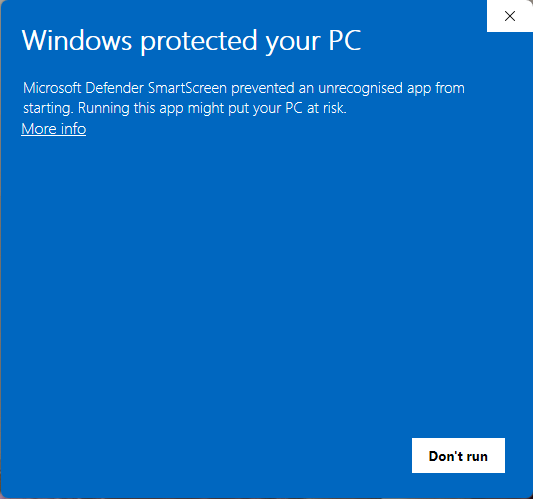 SmartScreen warning — click More info